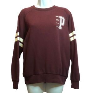 VS PINK VARSITY STYLE SWEATSHIRT • MAROON W WHITE STRIPES & LETTERING • sz XS